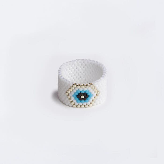 belo srebrni prsten Evil Eye belo srebrni prsten Evil Eye