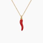 Charm ogrlica crvena papričica stainless steel 14k pozlata