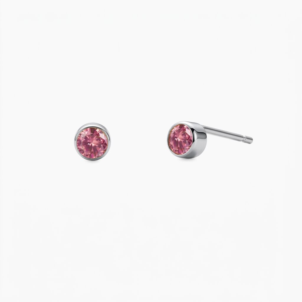 minđuše nerđajući čelik roze Birthstone minđuše cirkon roze - Slika 1