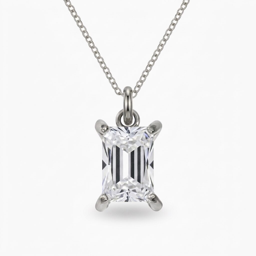 pravougaoni srebrna CHARM cirkon pravougaoni stainless steel - Slika 1