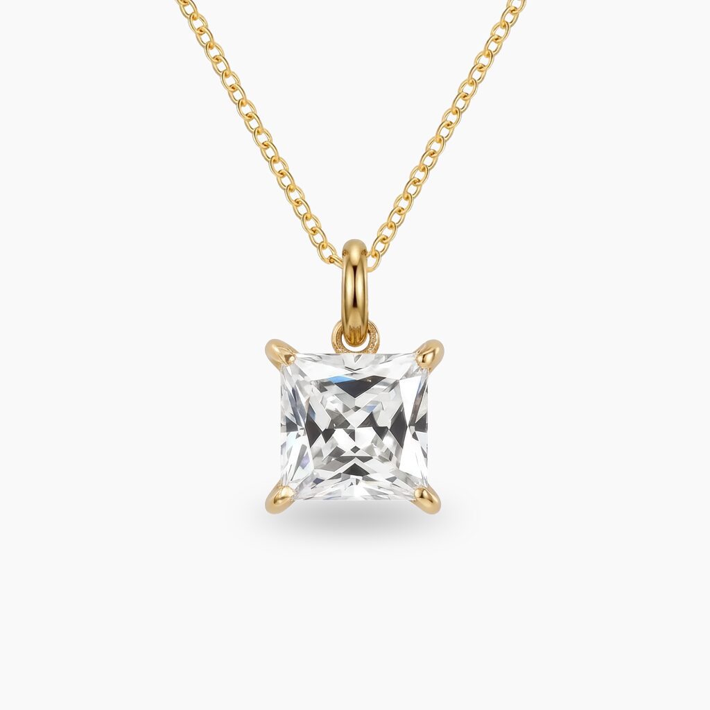 princess cut zlatna CHARM cirkon princess cut stainless steel 14k pozlata - Slika 1
